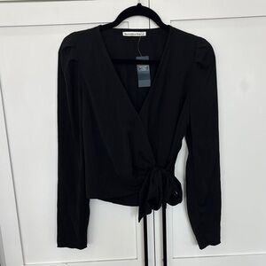 Abercrombie & Fitch Black Long Sleeve Wrap Blouse